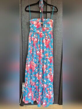Peach Love California Turquoise Floral Maxi Skirt